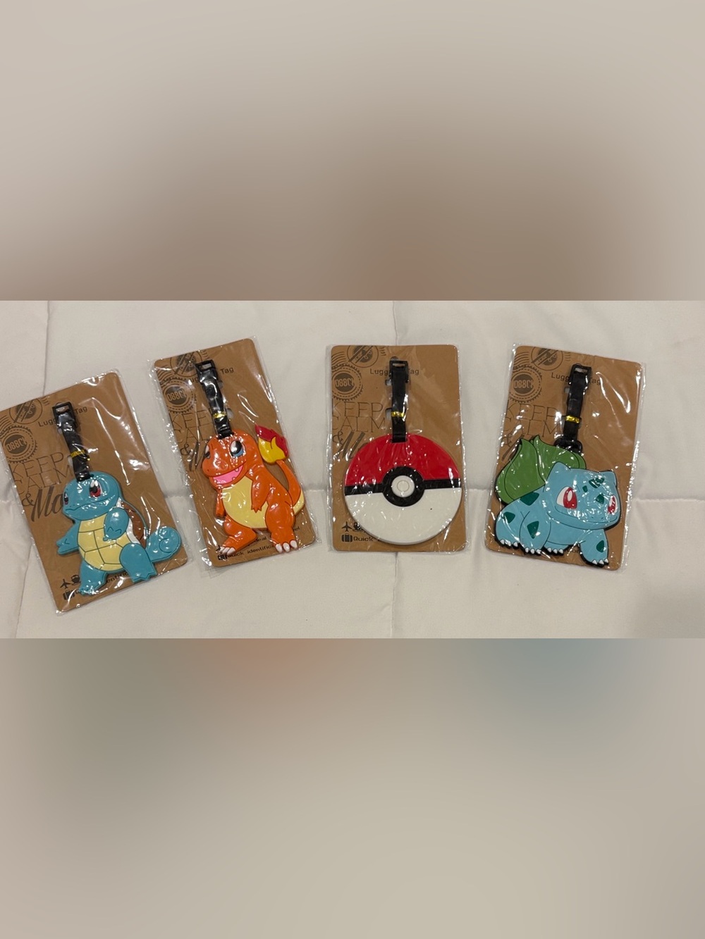 Character Luggage Tags - Squirtle, Charmander, Pokeball, Bulbasaur all four